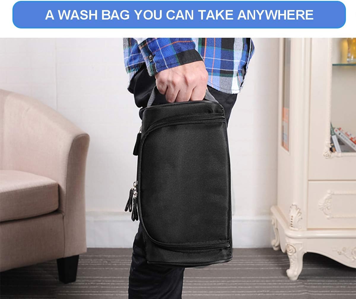 Trousse de toilette homme : grande trousse de maquillage imperméable suspendue pour un voyage organisé et stylé – Image 5