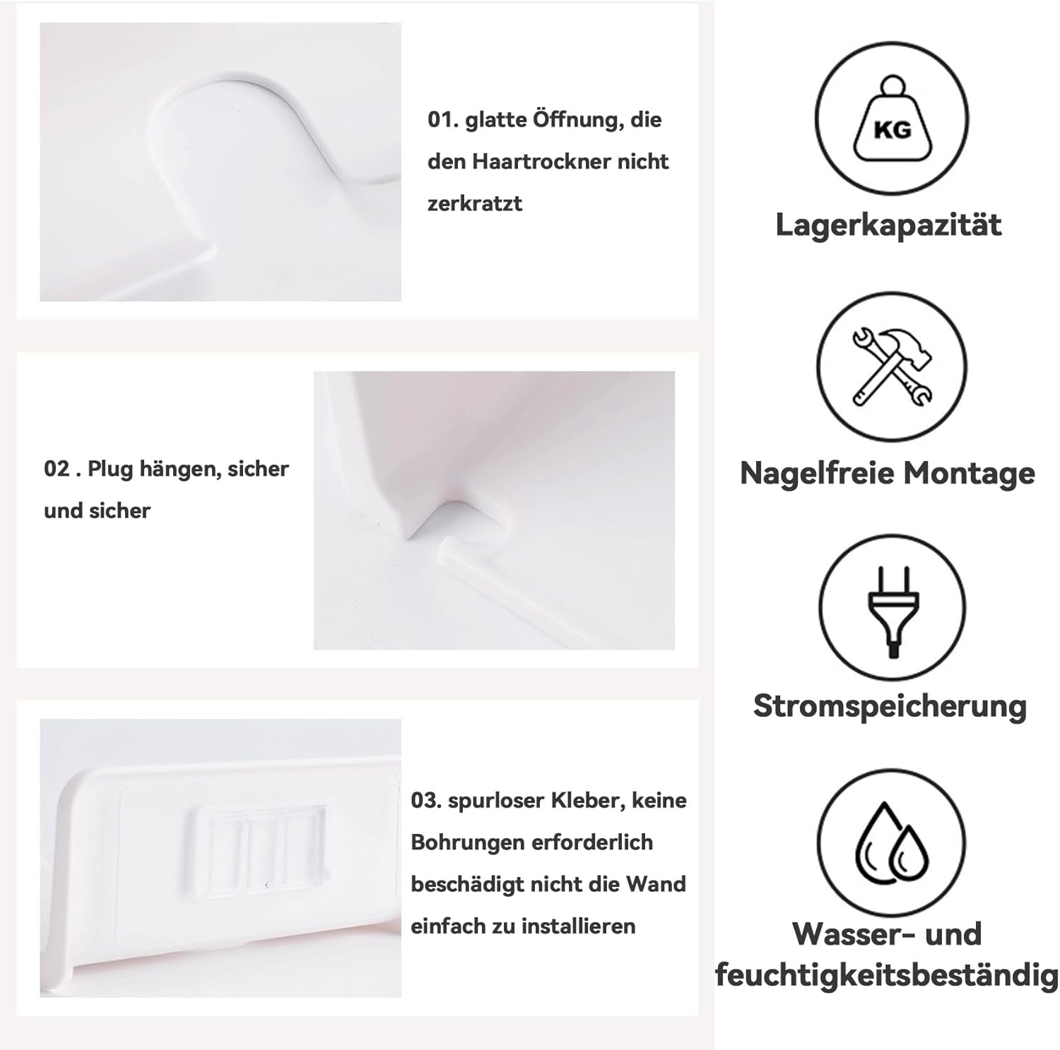 Support mural sans perçage pour sèche-cheveux : pratique et élégant pour un rangement optimal dans votre salle de bain – Image 3
