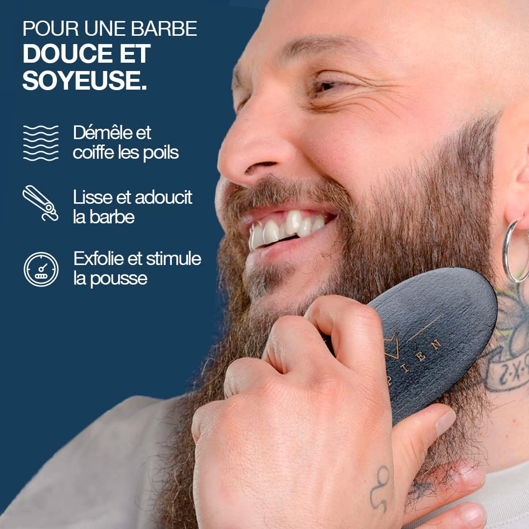 Brosse barbe homme : l'accessoire idéal pour discipliner et coiffer votre barbe et moustache Optimisée pour appliquer facilement l'huile à barbe, cette brosse en poil de sanglier au format de poche vous accompagne partout. – Image 4