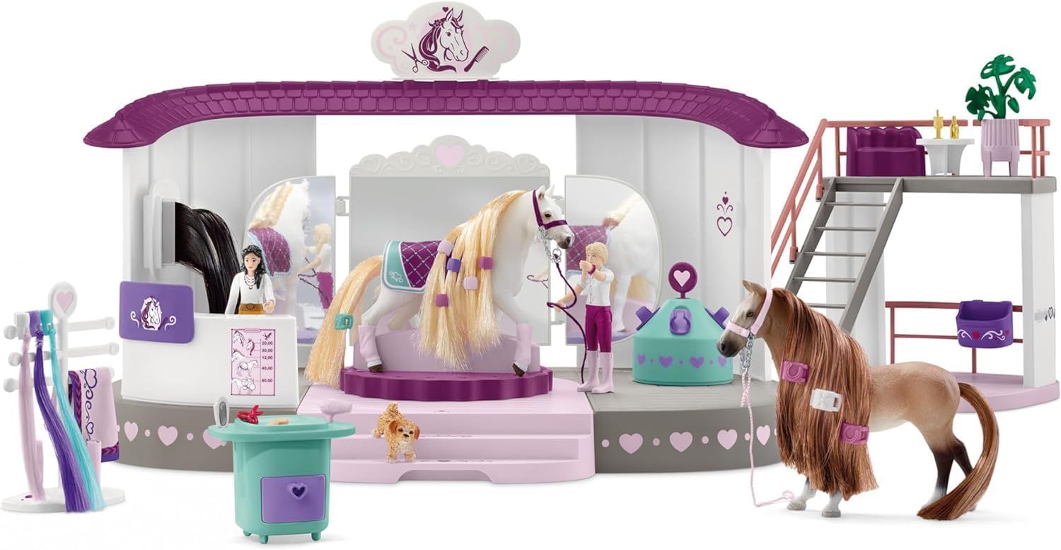 Écurie malette de coiffage avec accessoires de pansage : set de 99 pièces pour enfants de 4 ans et plus, pour des heures de jeu créatif avec des figurines chevaux – Image 2