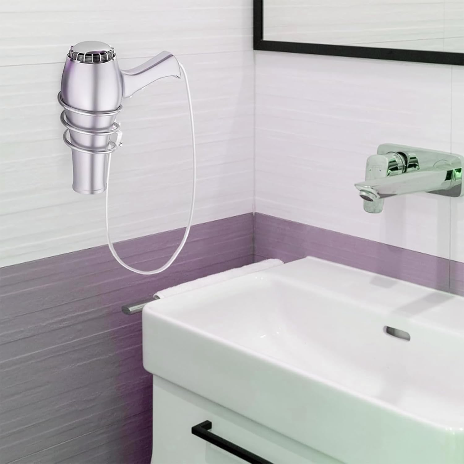 Porte sèche cheveux mural en aluminium : support élégant pour salle de bain et cuisine – Image 4