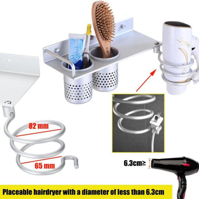 Porte sèche cheveux mural en aluminium : un support élégant pour votre salle de bain Idéal pour les hôtels et les chambres à coucher, il garde vos appareils bien rangés et accessibles