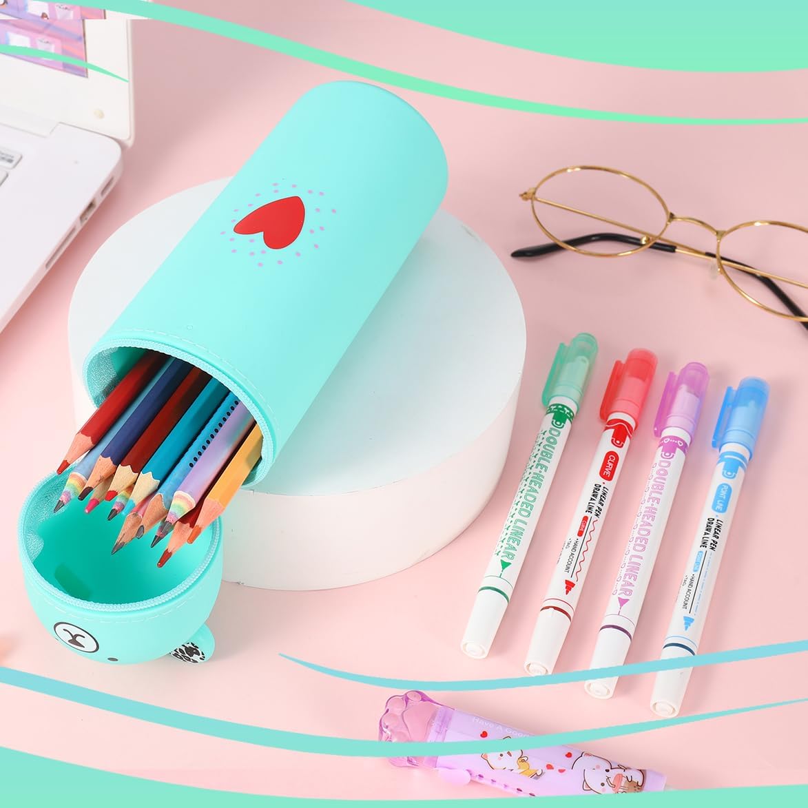 Trousse en silicone kawaii : l'étui 2 en 1 parfait pour les étudiants et les amoureux de la beauté – Image 3