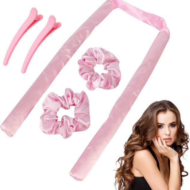 Boucle sans chaleur : kit de coiffure rose pour tous les types de cheveux  Transformez votre coiffure avec un fer à friser, serre-têtes et pinces à cheveux