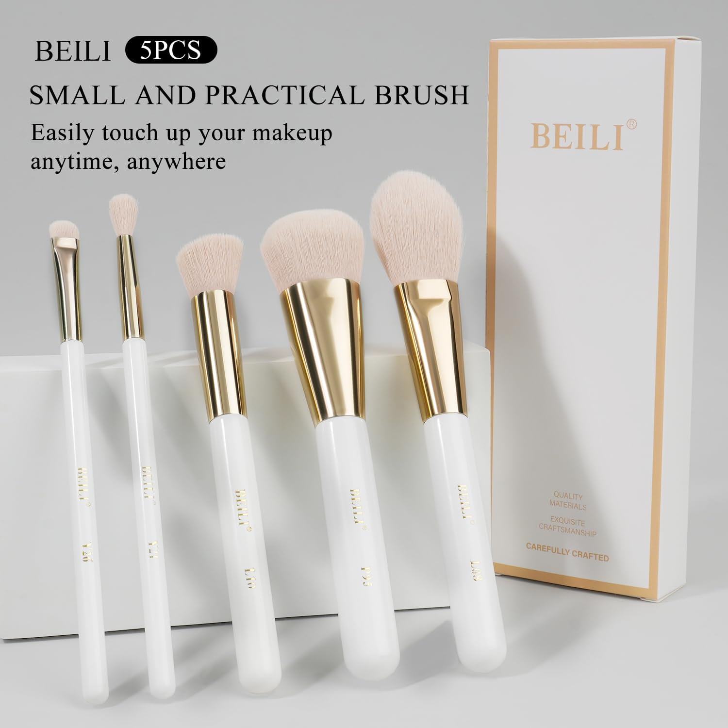 Pinceaux de maquillage professionnels : l'ensemble parfait pour un teint sculpté et lumineux Idéal pour les passionnées de beauté, ce set vegan de 5 pinceaux vous aide à maîtriser le contouring, l'application de fond de teint et le maquillage des yeux avec une précision exceptionnelle. – Image 2