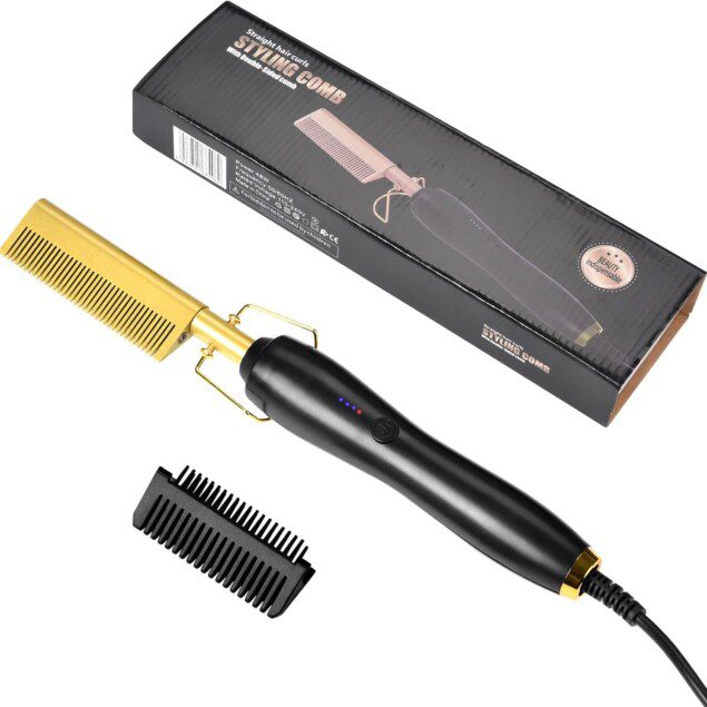 Peigne chauffant électrique : lisseur 2 en 1 pour tous types de cheveux Découvrez le peigne afro multifonction avec 3 réglages de température pour un lissage rapide et efficace