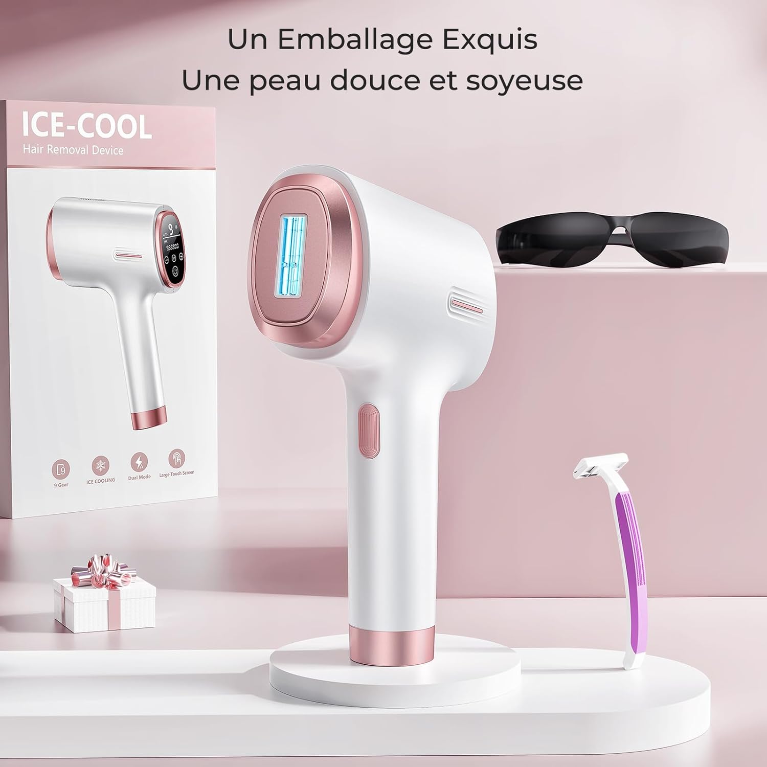 Épilateur lumière pulsée 3 en 1 : pour une épilation efficace et douce à domicile Profitez d'une peau lisse et soyeuse avec notre épilateur laser à écran tactile LCD, doté de 9 niveaux d'énergie et d'une fonction de refroidissement pour un confort optimal. – Image 10
