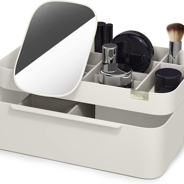 Organisateur de maquillage pour les passionnées de beauté : rangement élégant avec miroir amovible pour un quotidien simplifié