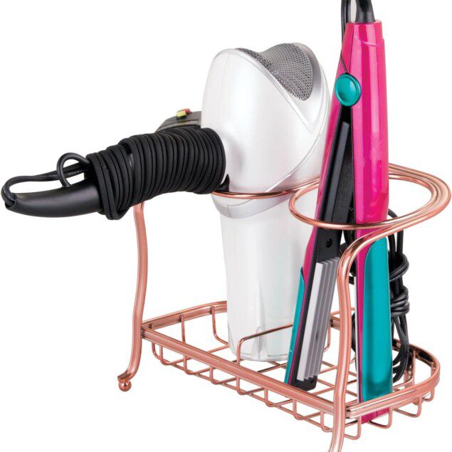 Boîte de rangement en métal or rose : l'alliée idéale pour votre sèche cheveux et vos accessoires de coiffure