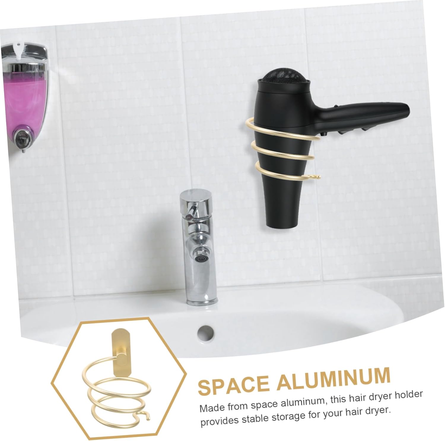 Porte-sèche-cheveux mural en aluminium : un support pratique et élégant pour salle de bain et salon – Image 9