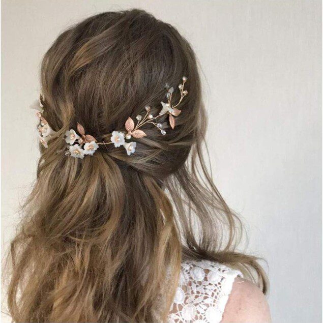 Accessoire élégant pour cheveux : bandeau feuille or rose pour mariée et demoiselles d'honneur