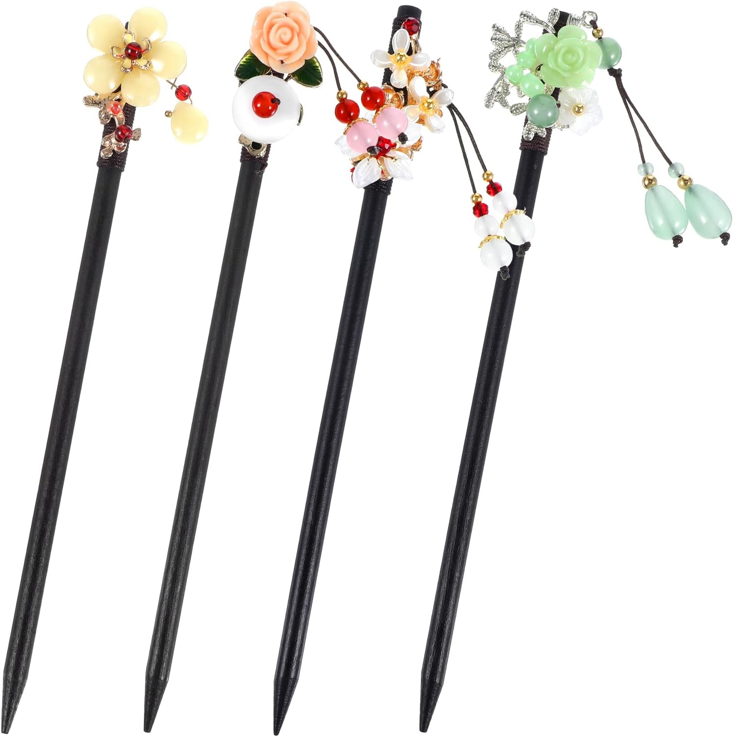 Épingles à cheveux japonaises en bois naturel : lot de 4 pour un mariage, cosplay ou la vie quotidienne avec élégance et raffinement