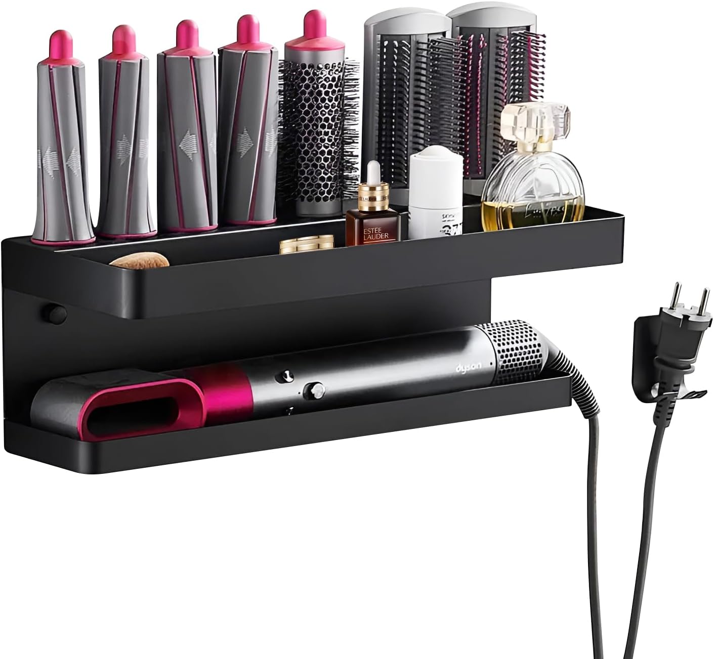 Support de rangement mural : un organisateur élégant pour sèche-cheveux et Dyson Airwrap, idéal pour salle de bain d'hôtel