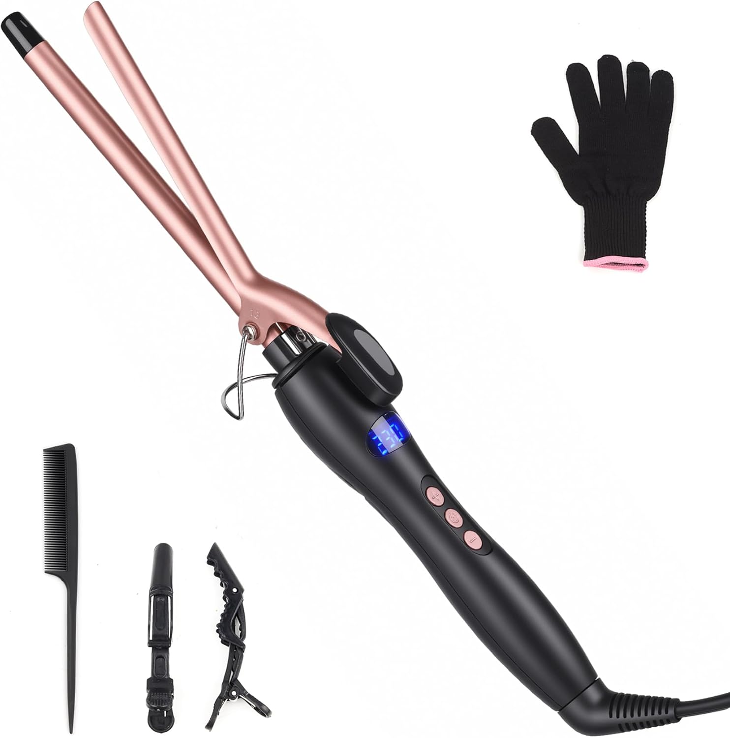 Boucleur à cheveux 13 mm : fer à boucler à pince pour ondulations naturelles et élégantes Chauffage homogène avec écran LCD 130-210°C, idéal pour tous types de cheveux
