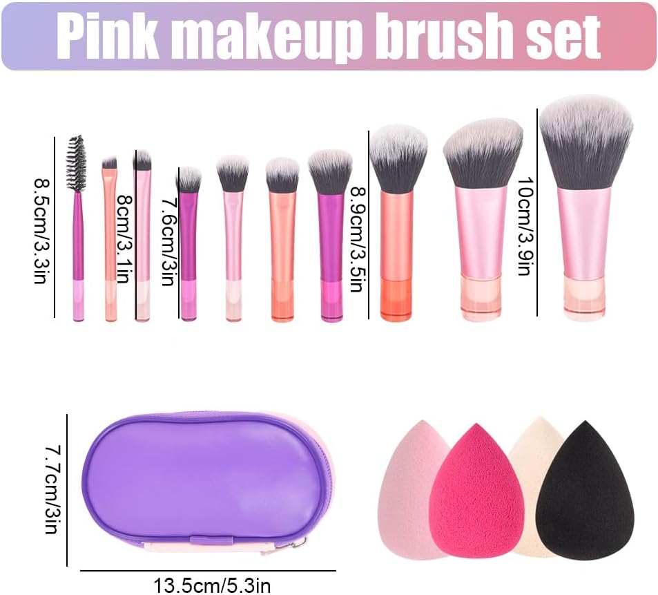 Pinceaux de maquillage synthétiques premium : set complet pour les passionnées de beauté Idéal pour le fond de teint, la poudre et le contouring, avec éponges et trousse élégante – Image 2