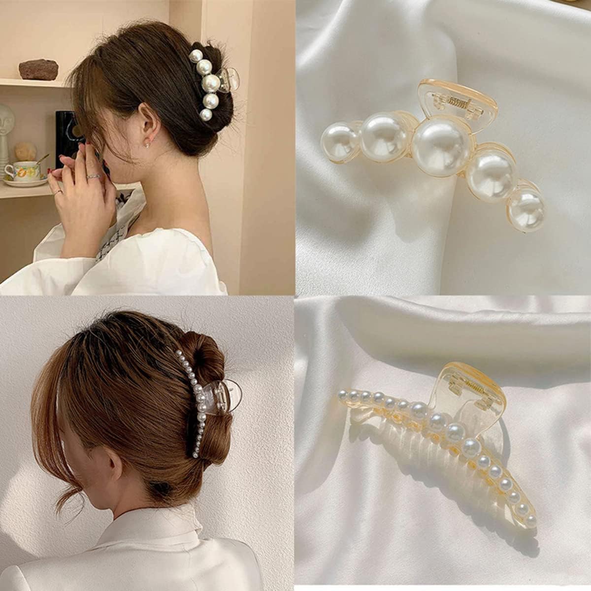 Lot de 4 grandes pinces à cheveux avec perles : élégance pour femmes et filles lors des fêtes et mariages – Image 8