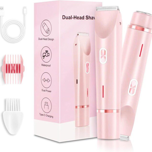 Rasoir électrique 2 en 1 à double tête pour femme : soin intime et douceur avec le Silky Splash  IPX7 étanche et sans fil, idéal pour un usage Wet & Dry avec station de charge USB