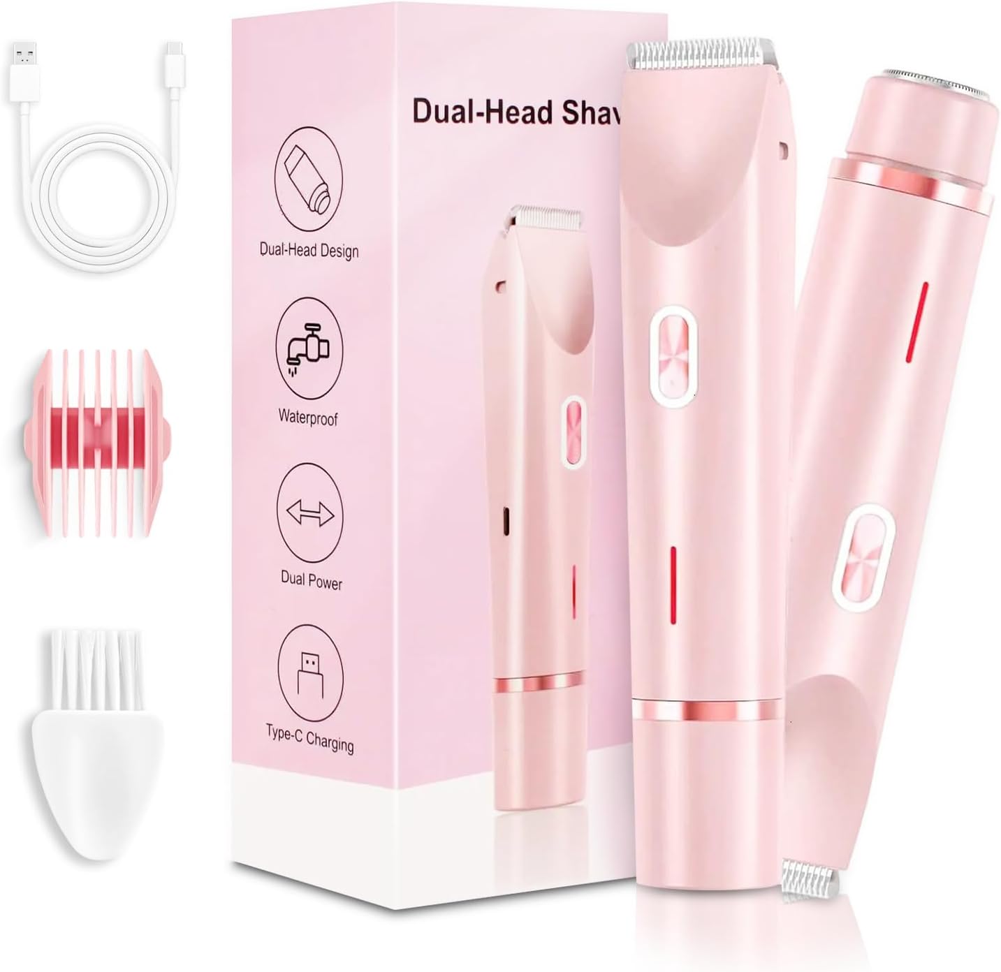 Rasoir électrique 2 en 1 à double tête pour femme : soin intime et douceur avec le Silky Splash  IPX7 étanche et sans fil, idéal pour un usage Wet & Dry avec station de charge USB