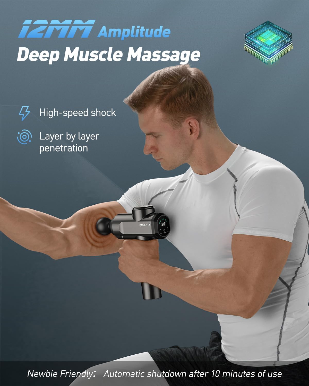 Pistolet de massage EKUPUZ : soulagez vos douleurs musculaires avec 30 vitesses et 6 têtes de massage, idéal pour l'exercice quotidien – Image 6