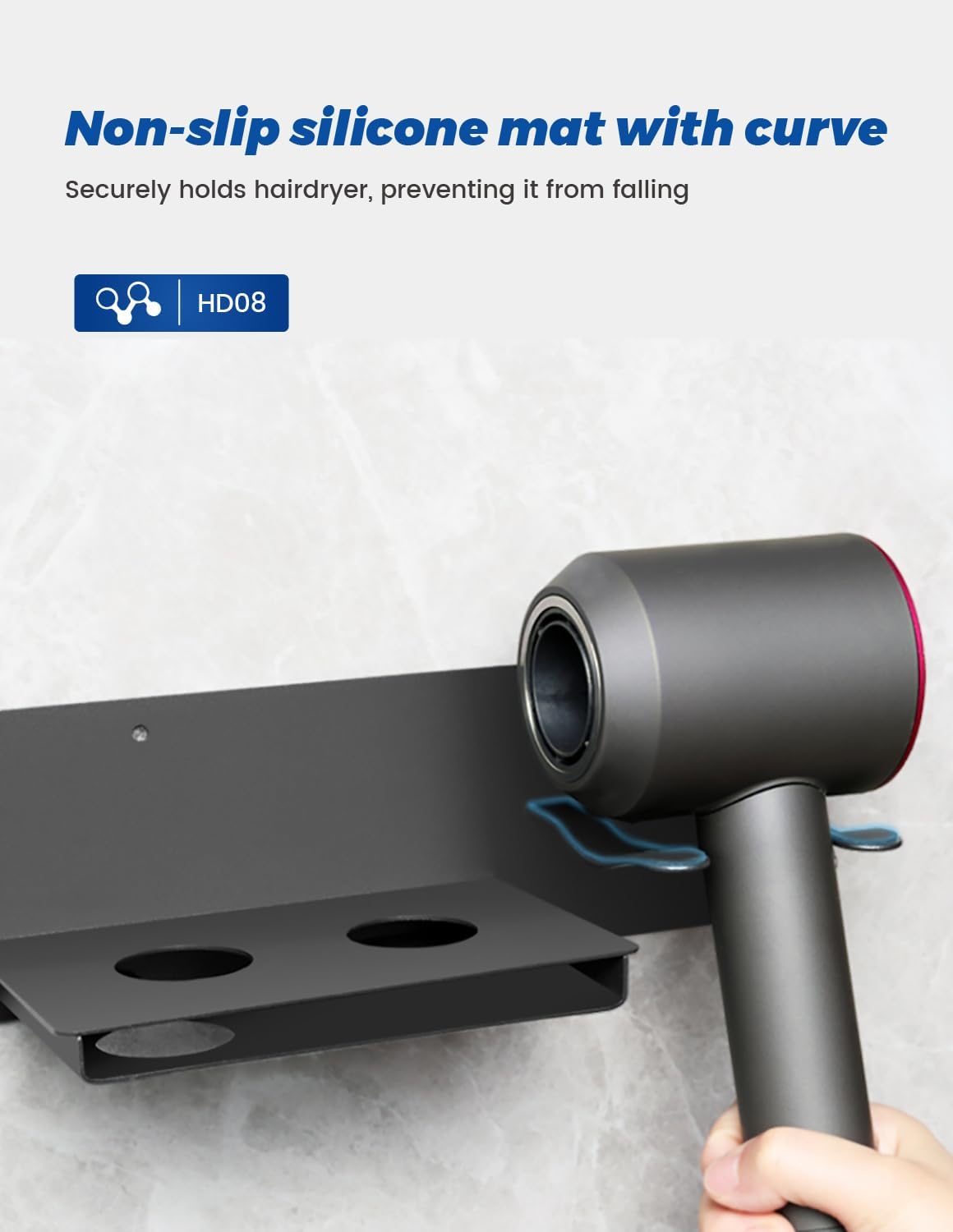 Support de sèche-cheveux mural pour professionnels : une solution élégante et pratique sans perçage Découvrez le support de sèche-cheveux MidingChai, idéal pour les hôtels et barbershops. Ce porte-sèche-cheveux compatible avec Dyson Supersonic peut accueillir jusqu'à 5 embouts, offrant un gain de place et une organisation optimale pour vos outils de beauté. – Image 4