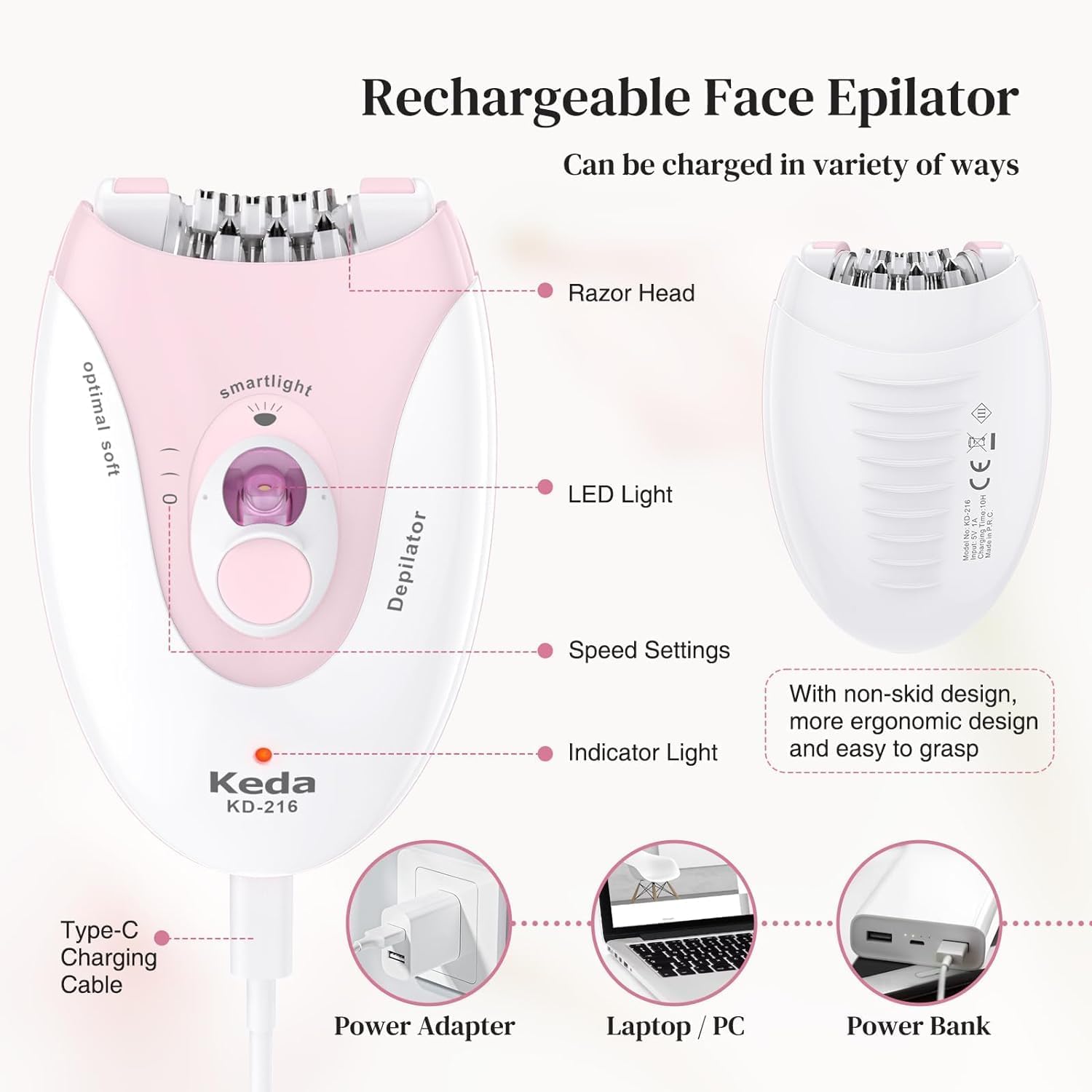 Épilateur Électrique Femme - Précision avec 36 Pinces + 3 Rasoirs Pour un épilateur sans douleur, rechargeable et étanche – Image 5