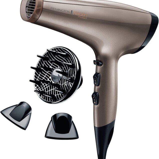 Sèche-cheveux professionnel Remington : soin kératine et huile d'amande pour des cheveux éclatants et protégés