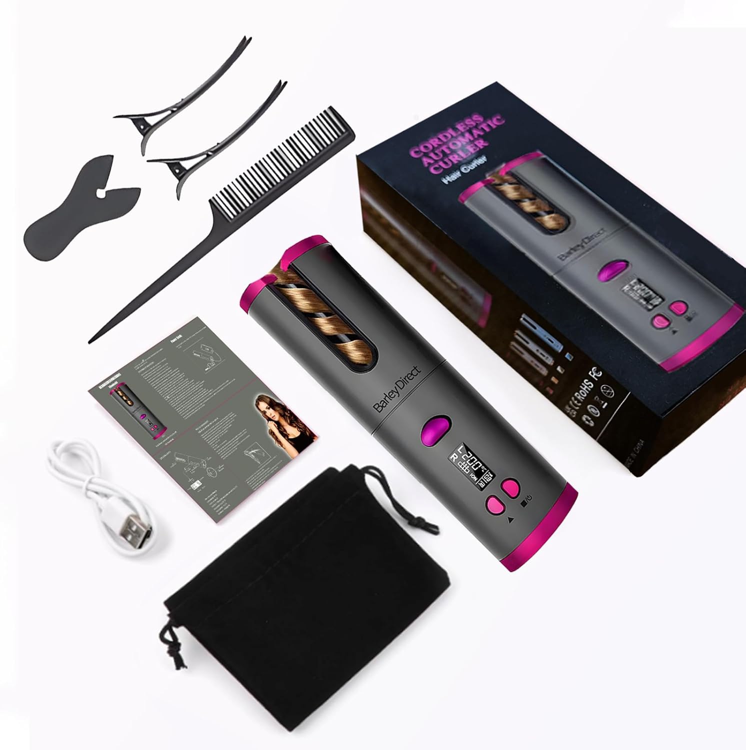 Fer à boucler automatique : l'outil idéal pour des boucles parfaites en un temps record Pour les passionnées de coiffure, avec 6 réglages de température et un minuteur de 8 à 18 secondes Profitez d'un écran LCD et d'une protection anti-brûlure pour des résultats professionnels à domicile Rechargeable par USB pour une utilisation pratique et sans contrainte – Image 8