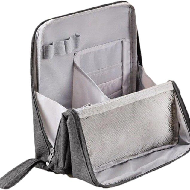 Trousse de maquillage verticale en tissu Oxford : l'accessoire idéal pour les femmes en voyage Organisez vos produits de beauté avec style et praticité