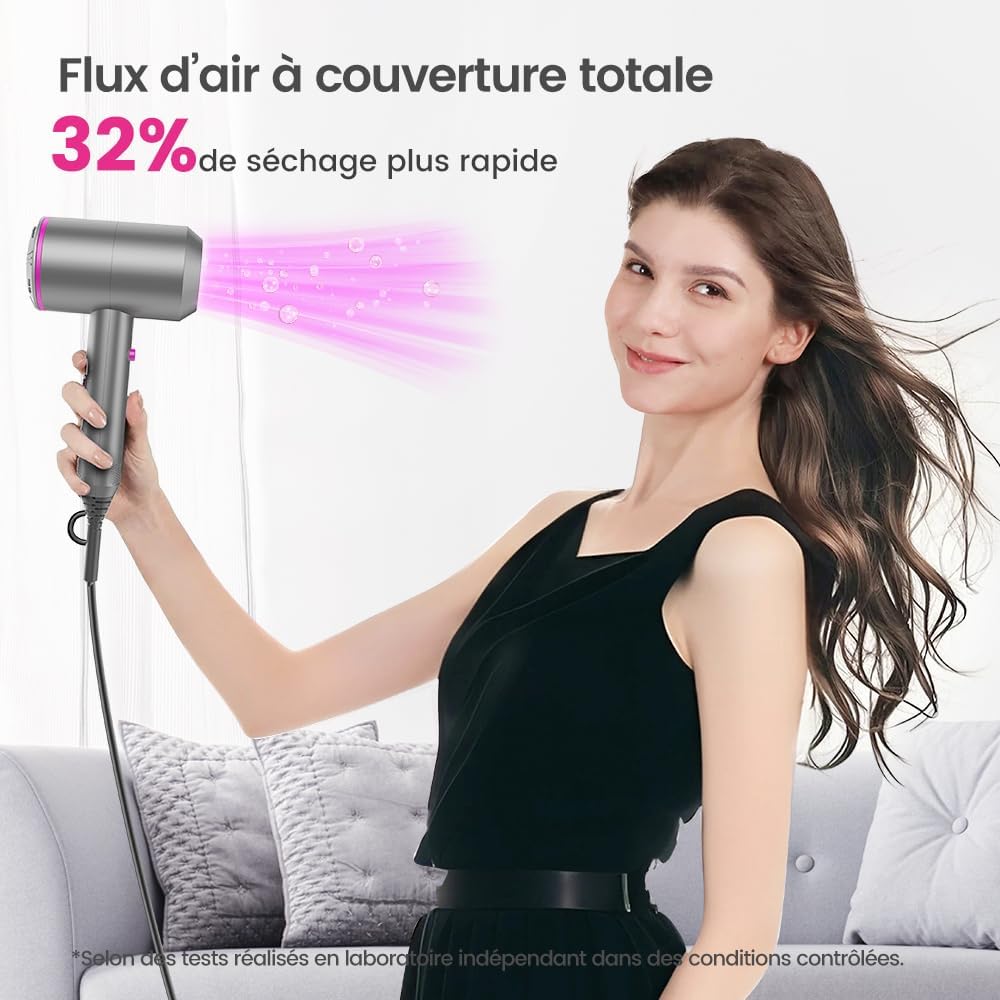 Sèche-cheveux professionnel ionique : séchage rapide et protection thermique pour famille et salon de coiffure – Image 2