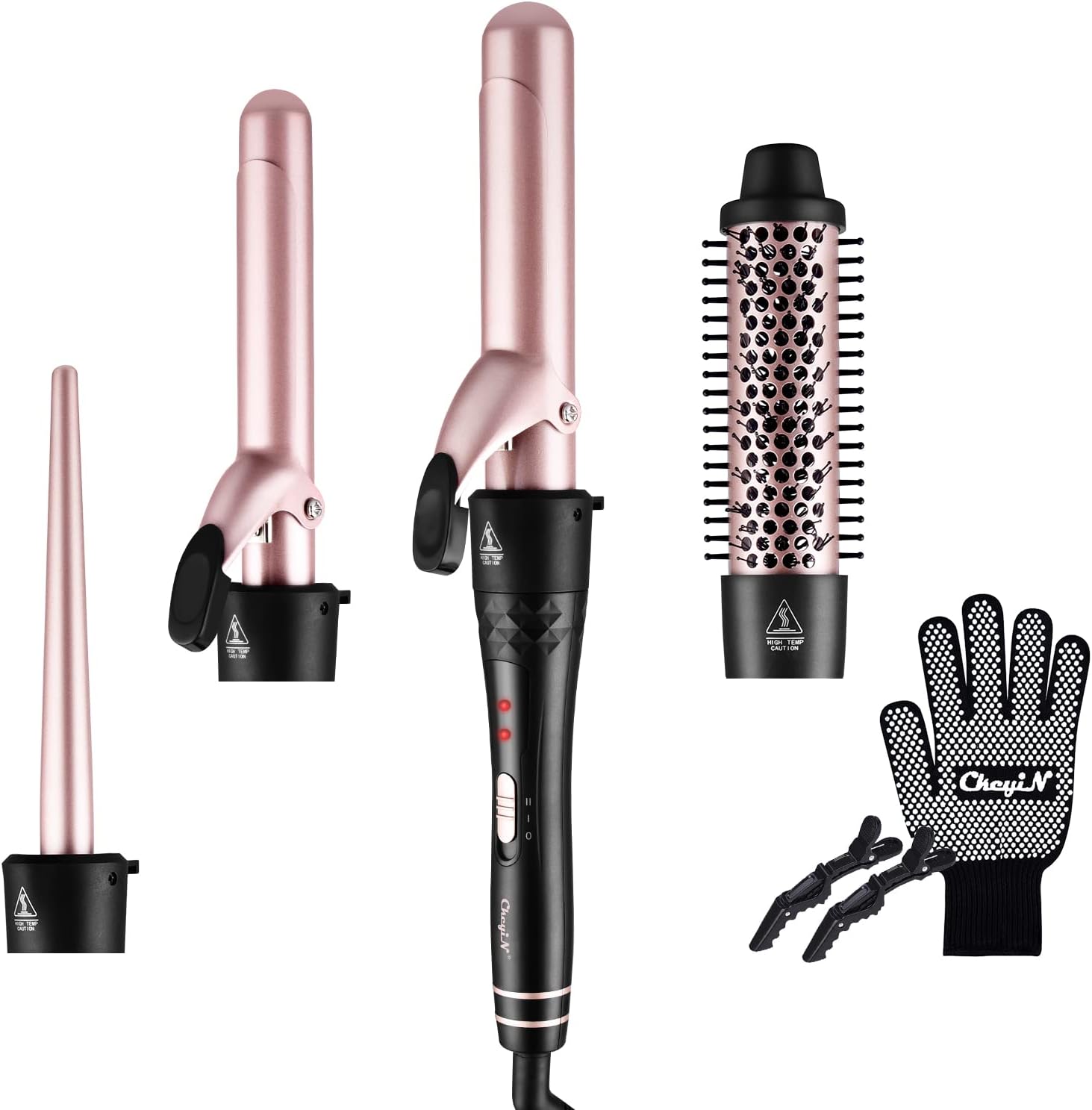 CkeyiN Fer à boucler 4 en 1 : pour des coiffures bouclées variées et élégantes
Ensemble de revêtement céramique avec brosse à friser et gant anti-brûlure pour un coiffage sécurisé et stylé