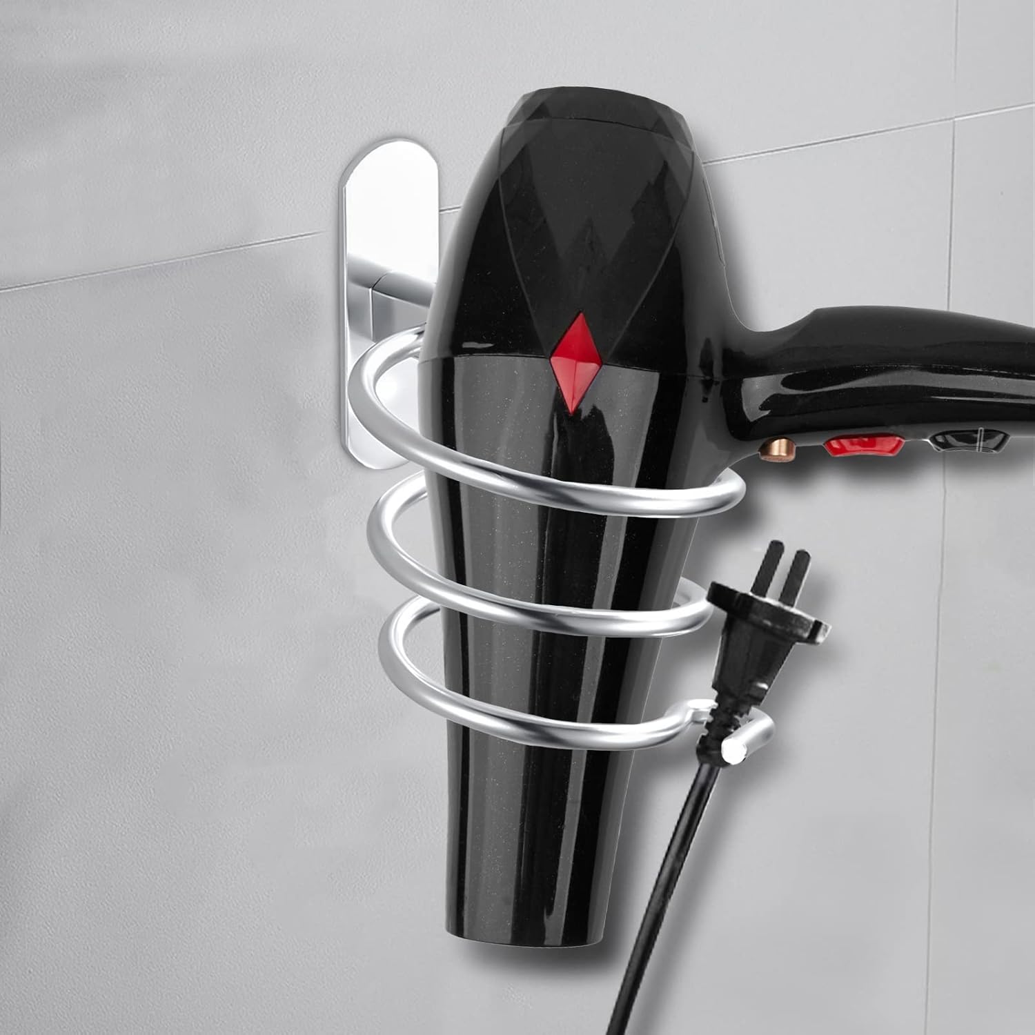 Porte sèche cheveux en spirale : support mural élégant pour la salle de bain et la cuisine Optimisez votre espace avec ce support en aluminium, facile à installer sans perçage, qui garde vos appareils de coiffure à portée de main tout en ajoutant une touche de style à votre décoration. – Image 3