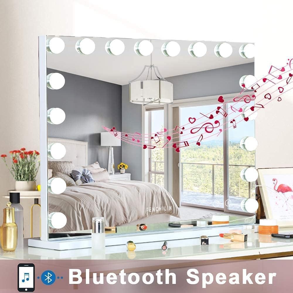 Miroir Hollywood Bluetooth : un éclairage optimal pour les passionnés de maquillage Découvrez le miroir de maquillage avec 18 ampoules LED dimmables et fonction Bluetooth, idéal pour un rendu parfait et un usage quotidien. – Image 2