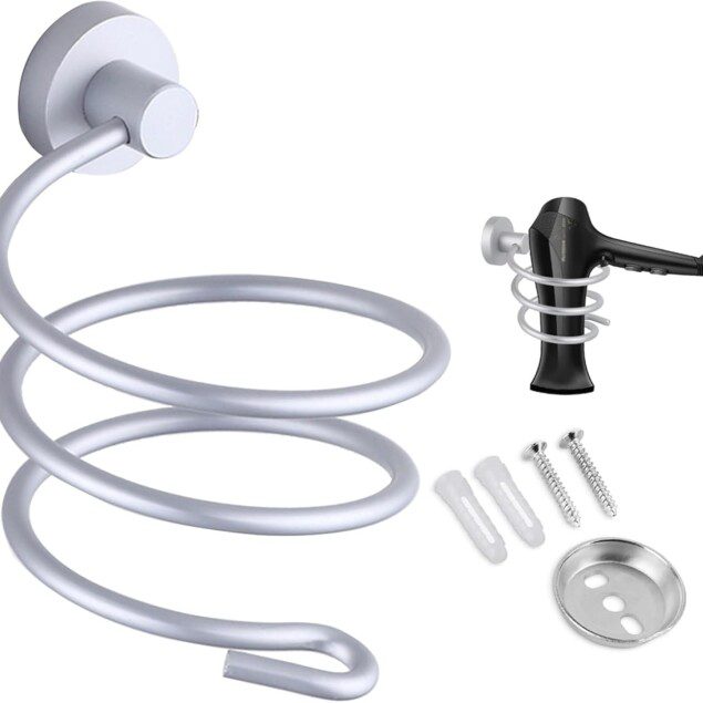 Porte sèche cheveux mural en aluminium : support élégant pour salle de bain et cuisine