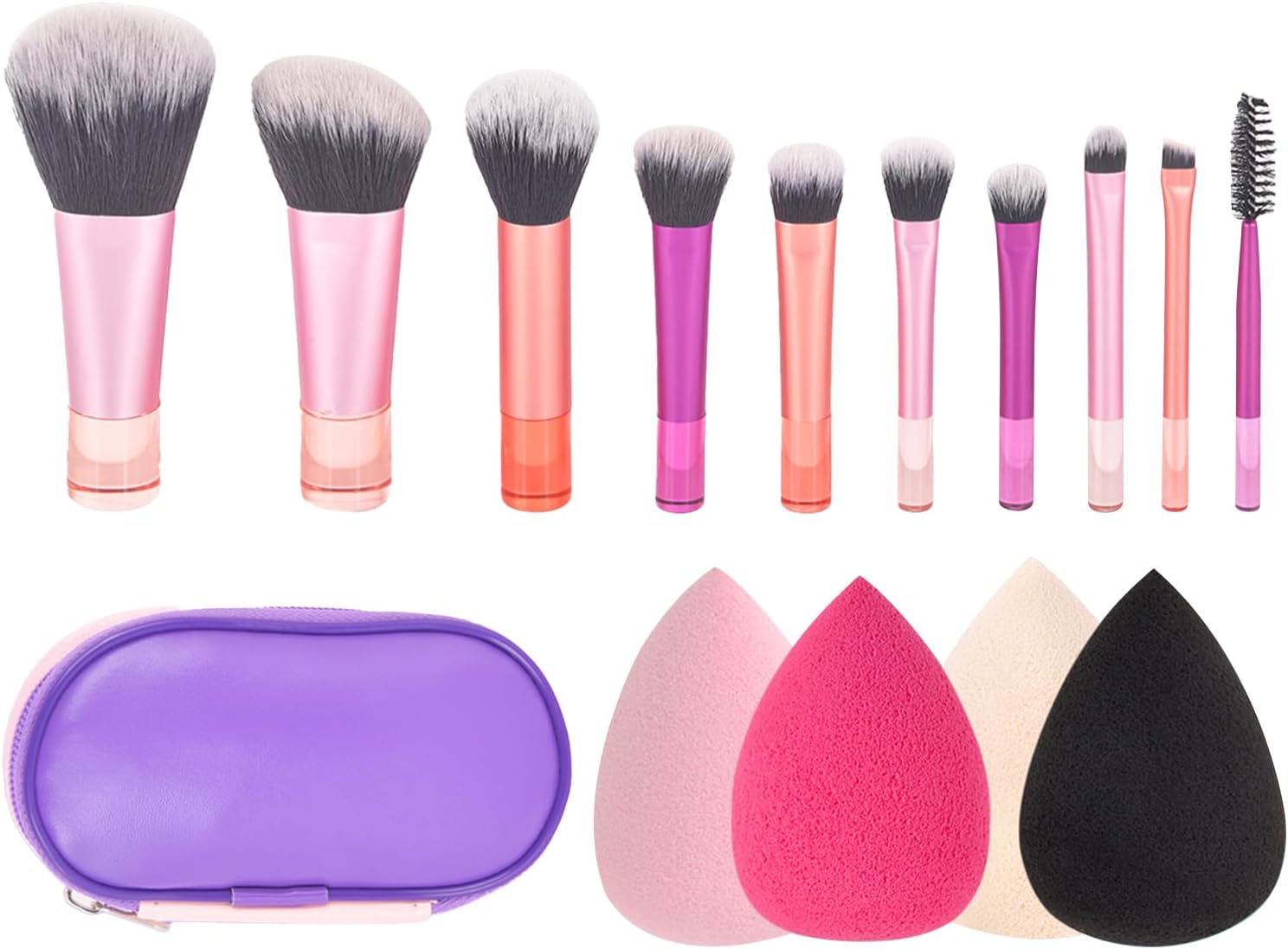Pinceaux de maquillage synthétiques premium : set complet pour les passionnées de beauté Idéal pour le fond de teint, la poudre et le contouring, avec éponges et trousse élégante – Image 6