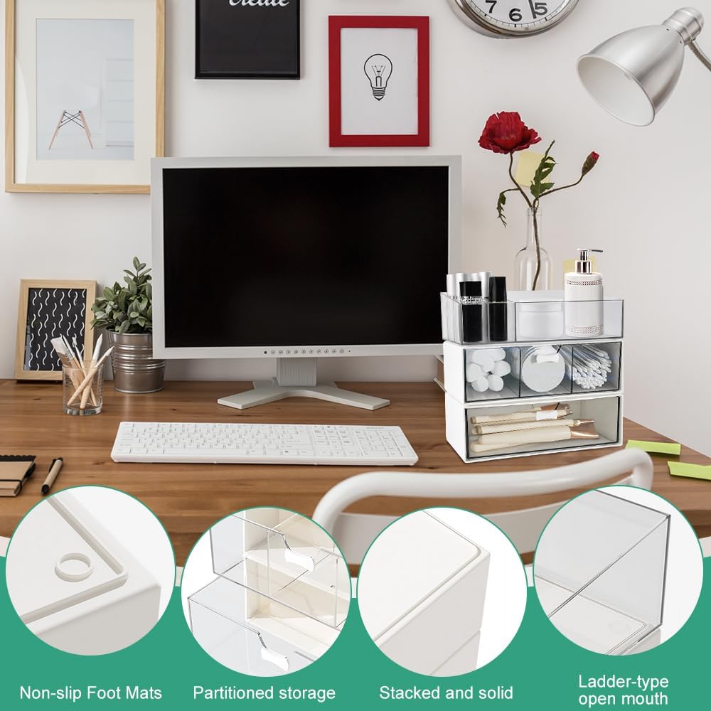 Boîte de rangement maquillage pour un rangement élégant : organisateur acrylique 3 étages, idéal pour chambre à coucher et salle de bain – Image 3