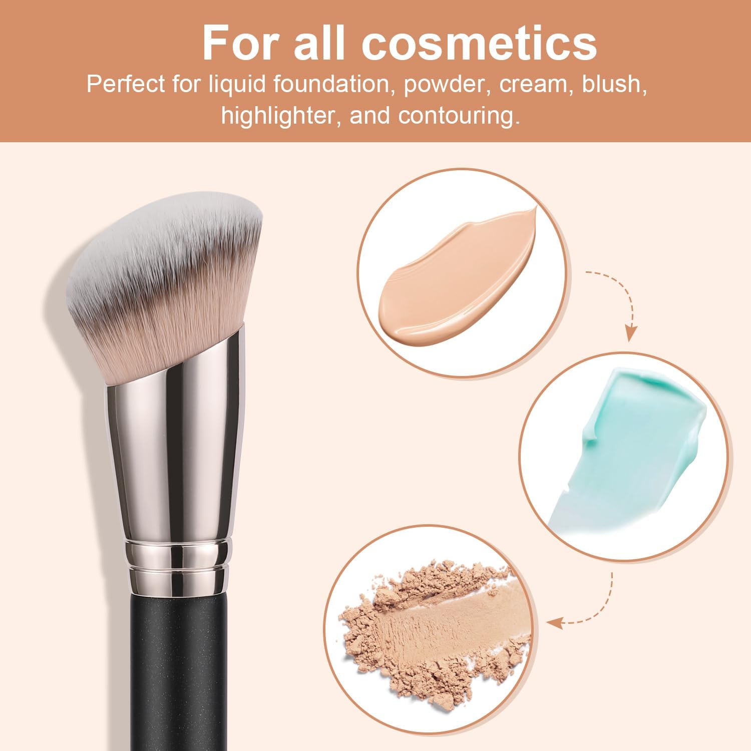 Pinceau biseauté pour fond de teint : l'outil idéal pour un teint parfait et naturel Pinceau kabuki synthétique pour les passionnés de maquillage, idéal pour le mélange et le polissage de vos cosmétiques liquides, crèmes et poudres – Image 4
