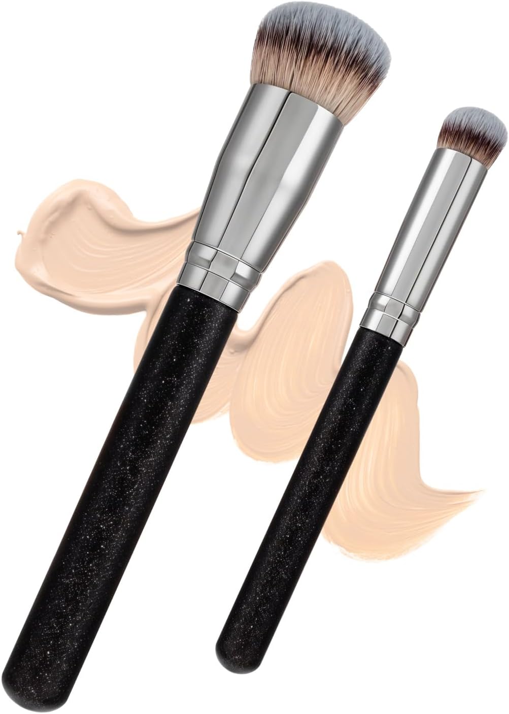 Pinceaux de maquillage professionnels : set 2 pièces pour un teint parfait  Découvrez le pinceau fond de teint oblique et le pinceau anti-cernes yeux, adaptés aux passionnées de maquillage recherchant un fini impeccable grâce à des poils denses et un manche cylindrique ergonomique.
