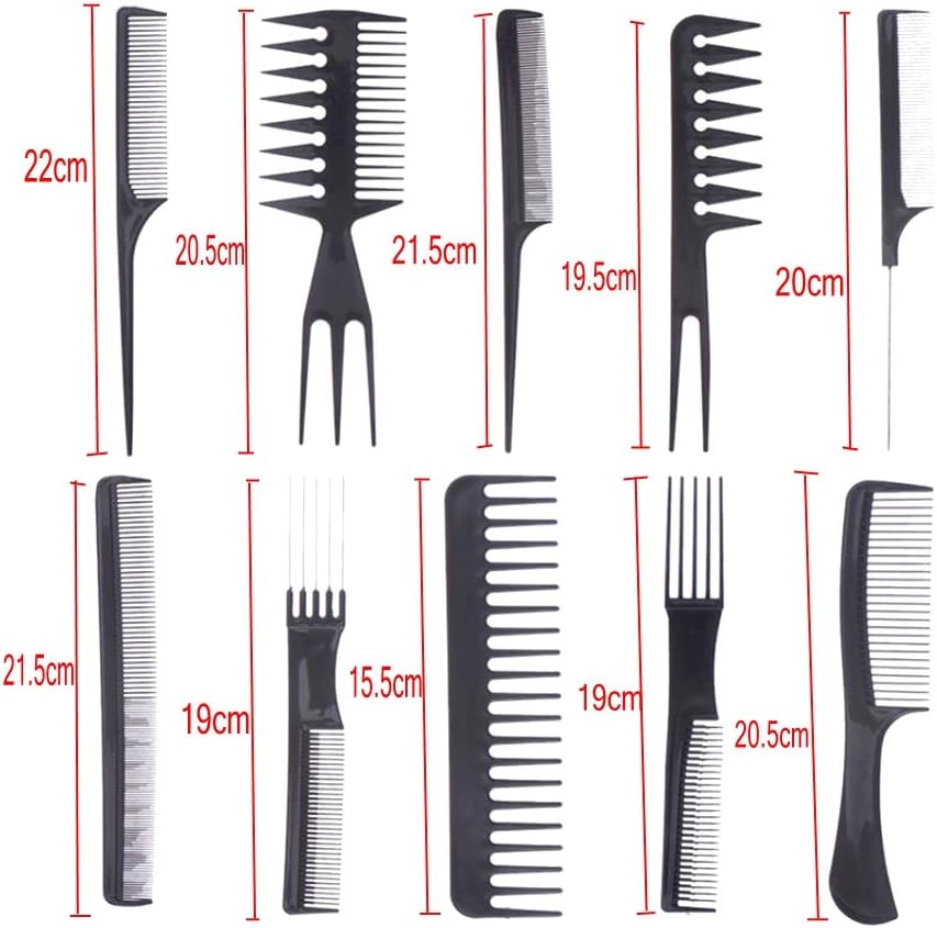 Ensemble de peignes antistatiques pour coiffeurs professionnels : 10 peignes et 4 pinces pour un coiffage parfait – Image 2