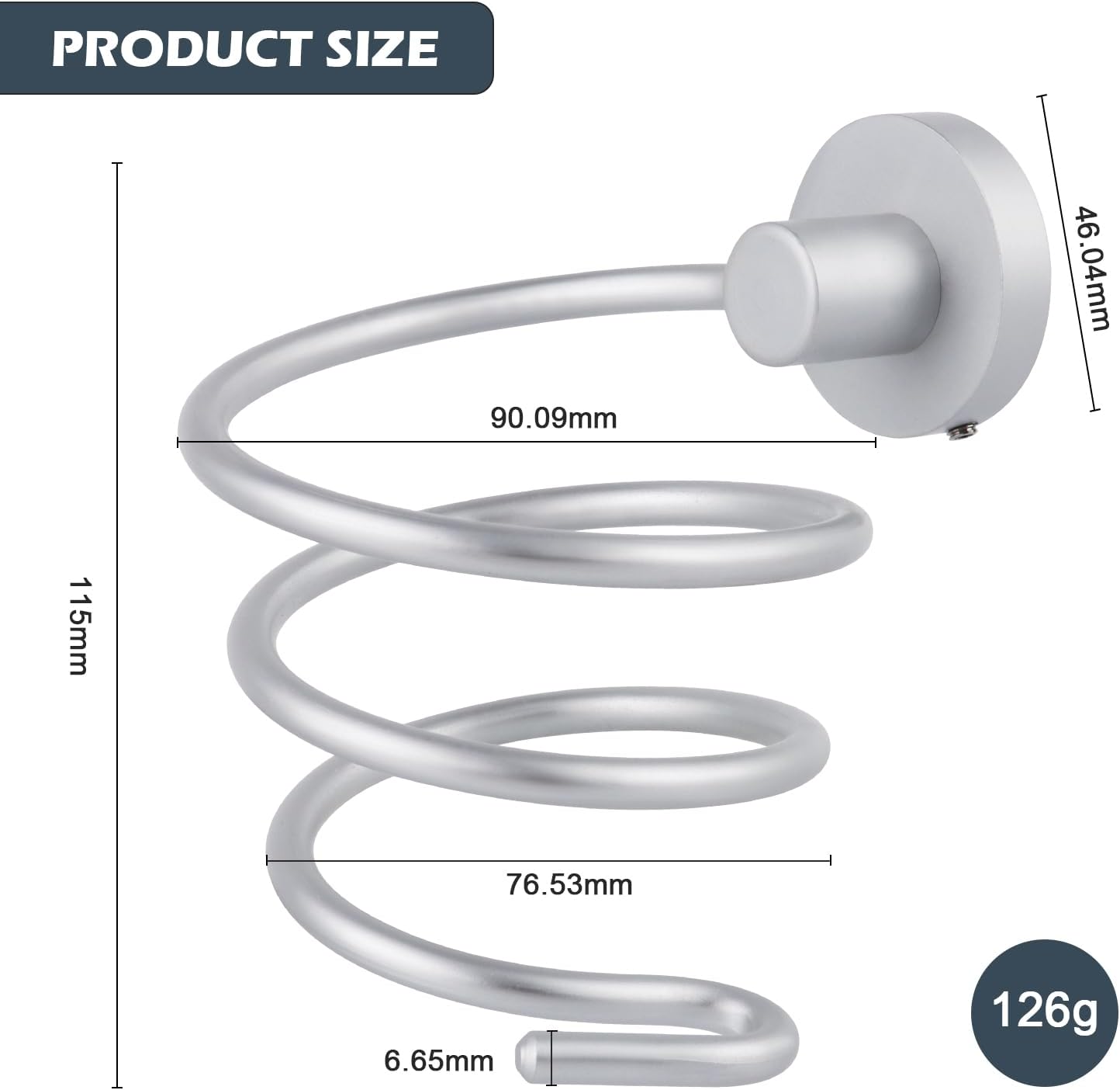 Porte sèche cheveux mural en aluminium : support spiralé idéal pour la salle de bain et la cuisine Optimisez votre espace avec ce support élégant et pratique pour un rangement facile – Image 3
