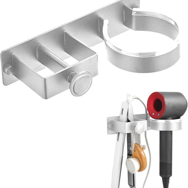 Support sèche-cheveux sans perçage : rangement pratique pour salle de bain, hôtel et salon de coiffure