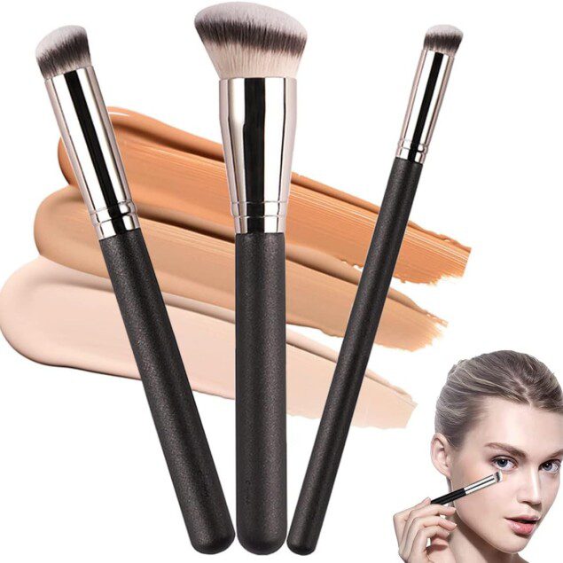 Pinceaux de maquillage professionnels : le trio essentiel pour un teint parfait   Idéal pour les passionnés de beauté, pour un mélange impeccable de fond de teint, anticernes et poudre