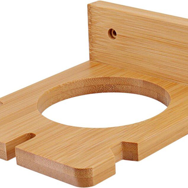 Porte sèche cheveux en bambou : le support mural auto-adhésif idéal pour un rangement élégant