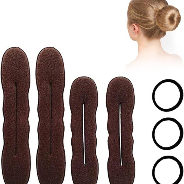 Chignon magique : 4 pièces pour une coiffure élégante et rapide Transformez votre look avec notre set de chignon donut bun maker, idéal pour toutes celles qui souhaitent réaliser des coiffures sophistiquées en un clin d'œil. Inclus : 3 bandes élastiques pour une tenue parfaite, 2 petits et 2 grands accessoires pour s'adapter à toutes les longueurs et textures de cheveux. Optez pour l'élégance sans effort !