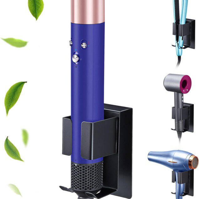Support lisseur et sèche-cheveux mural en acier inoxydable : rangement pratique pour les coiffeurs à domicile