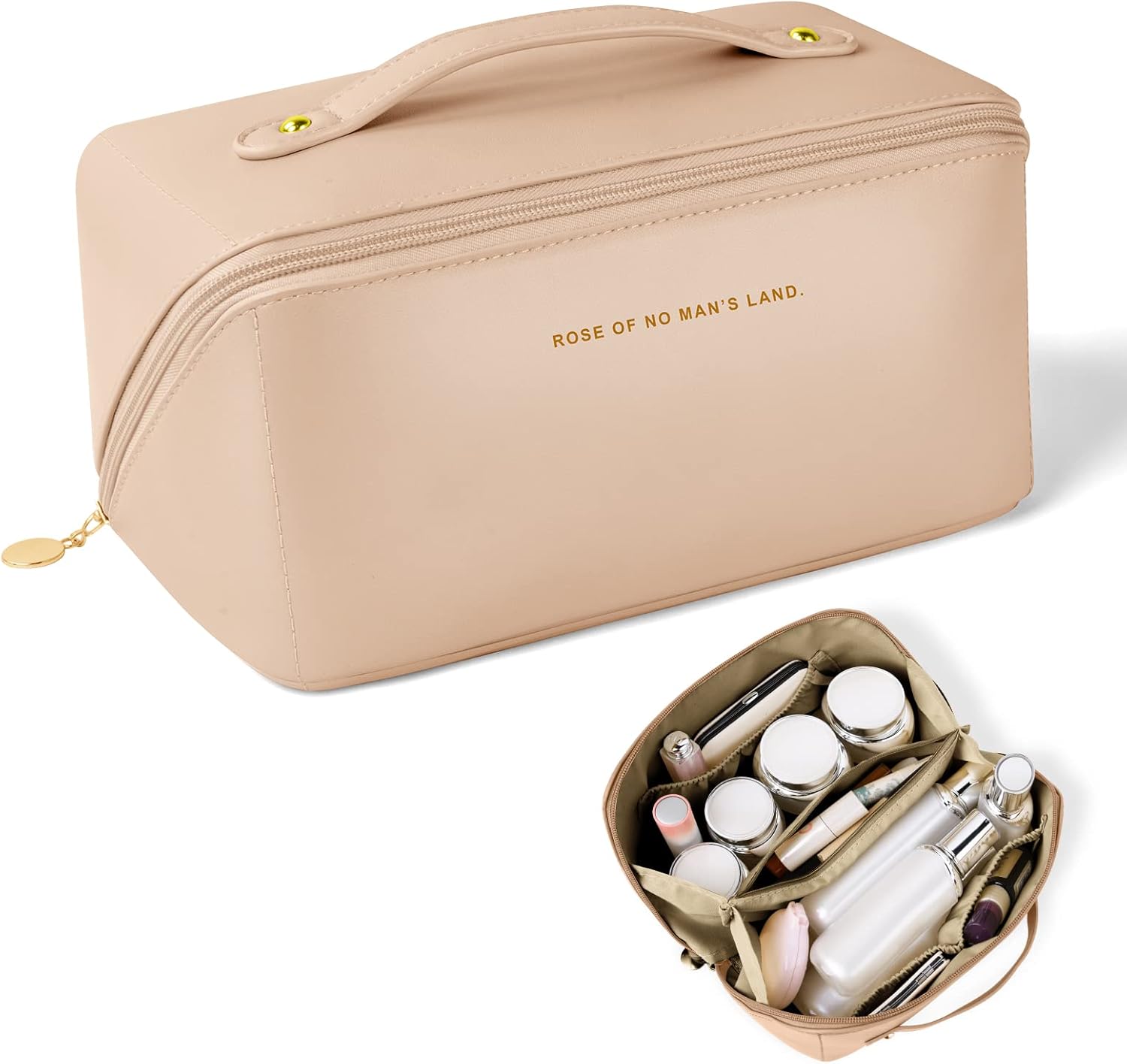 Grande trousse à maquillage voyage : l'accessoire idéal pour les femmes en déplacement Étanche et portable, cette trousse de rangement toilette en cuir PU allie élégance et praticité – Image 9