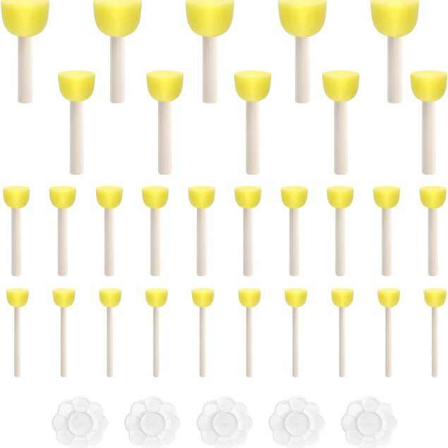 Pinceau éponge : 30 pièces et 5 palettes de peinture pour enfants créatifs Développez l'imagination de vos enfants avec ce set de pinceaux en mousse de 4 tailles, idéal pour le bricolage et la peinture artisanale !