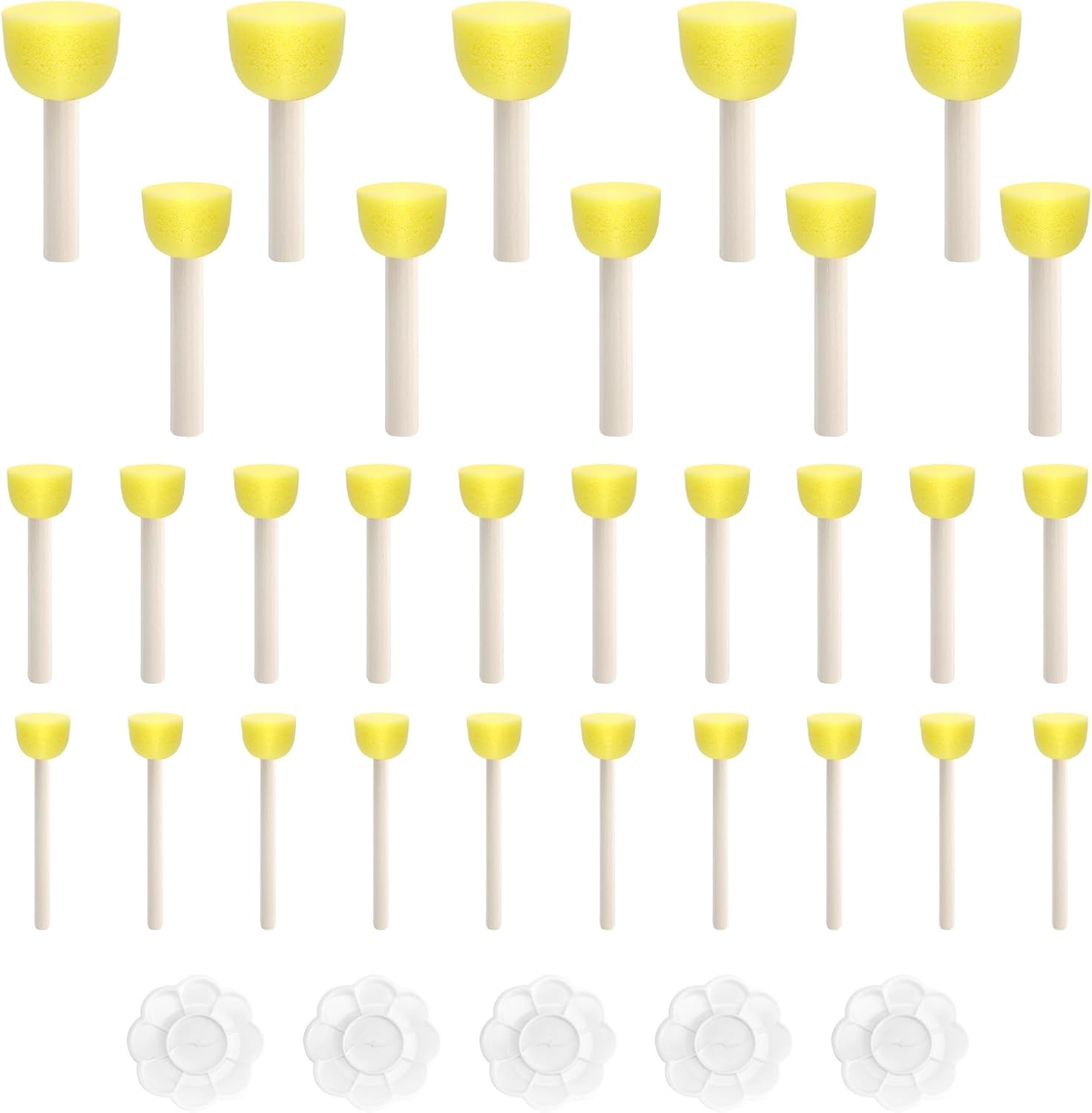 Pinceau éponge : 30 pièces et 5 palettes de peinture pour enfants créatifs Développez l'imagination de vos enfants avec ce set de pinceaux en mousse de 4 tailles, idéal pour le bricolage et la peinture artisanale !