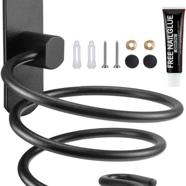 Support sèche-cheveux mural en spirale : idéal pour une salle de bain organisée et élégante