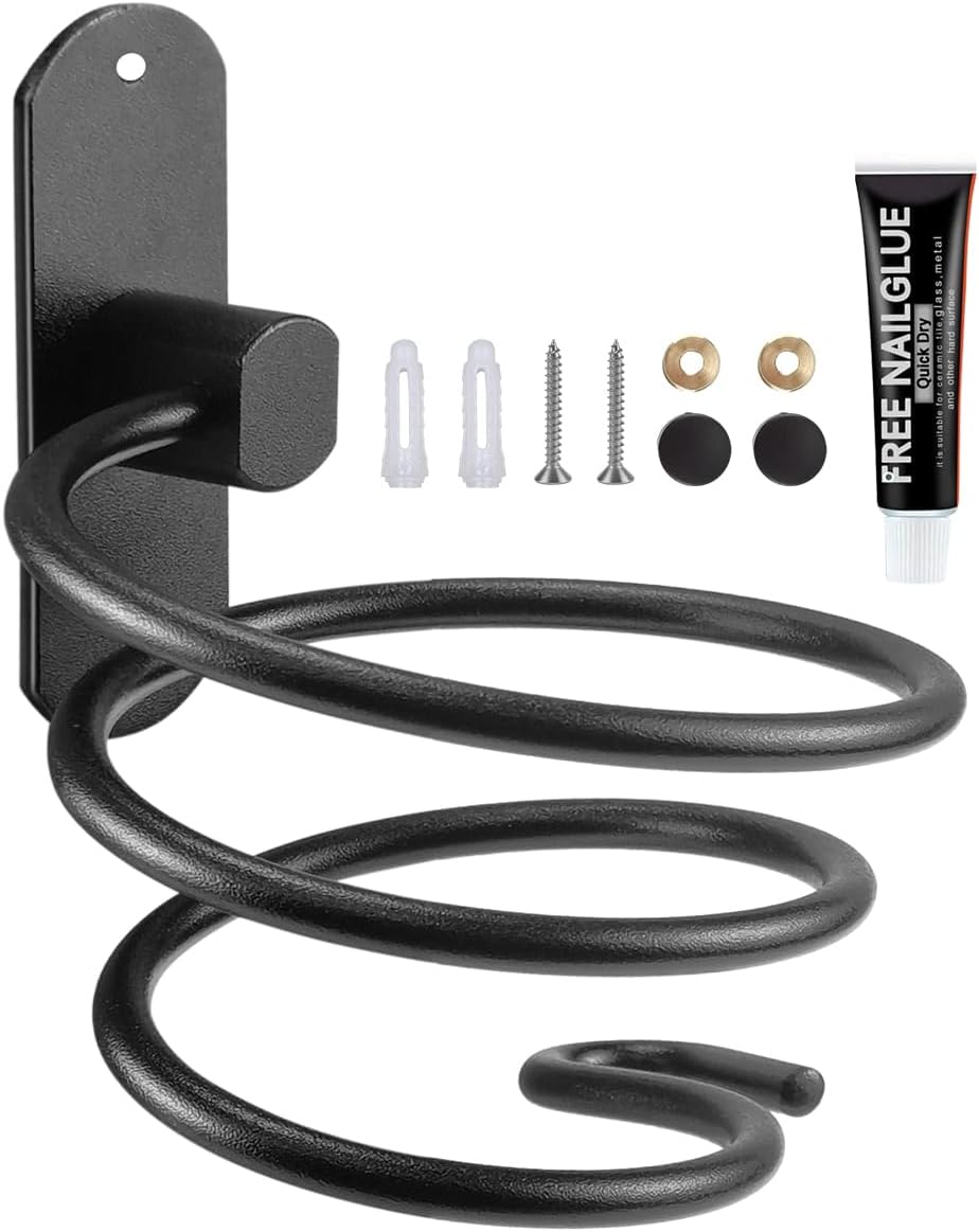 Support sèche-cheveux mural en spirale : idéal pour une salle de bain organisée et élégante