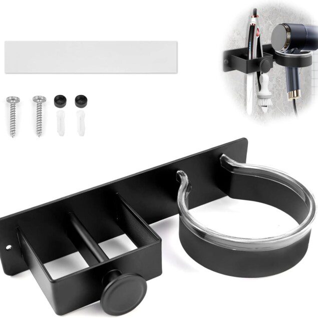 Support mural 3 en 1 pour sèche-cheveux et lisseur : rangement élégant pour salle de bains et hôtel